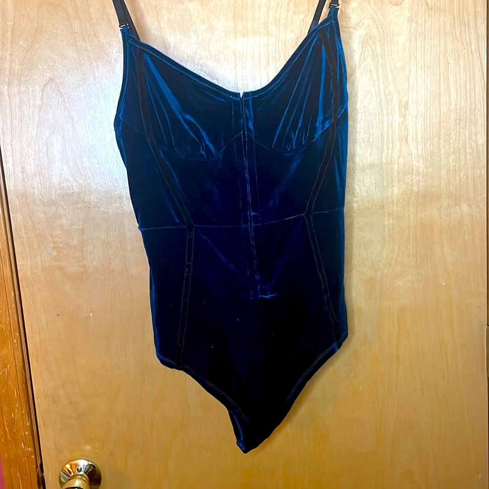 Cider velvet sweetheart corset buckle bodysuit size L blue